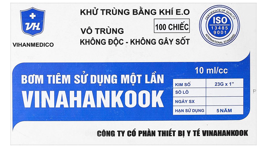 Bơm tiêm sử dụng một lần Vinahankook 10ml/cc 23G x 1’’