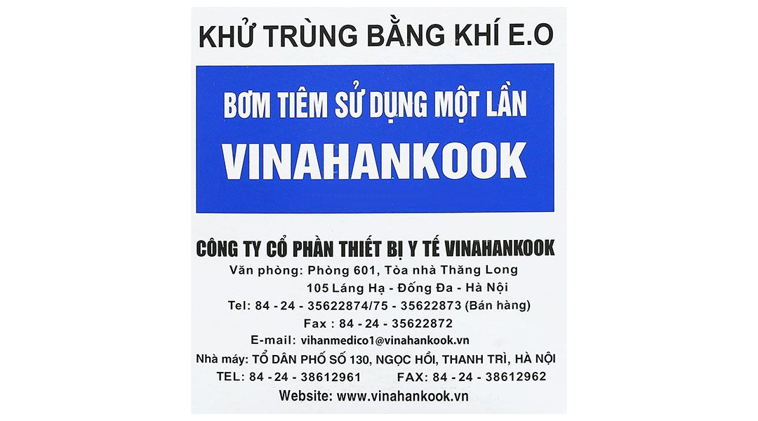 Bơm tiêm sử dụng một lần Vinahankook 50ml/cc