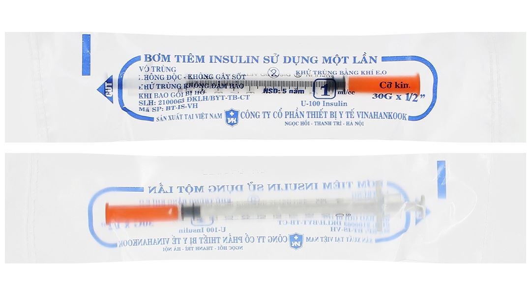 Bơm tiêm Insulin sử dụng một lần Vinahankook 1ml/cc 30G x 1/2’’