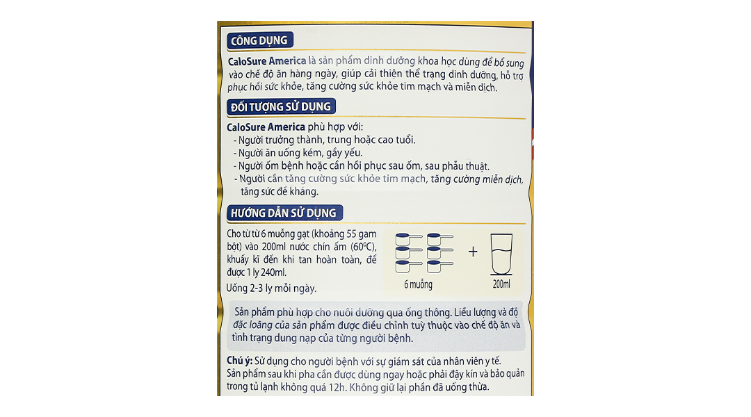Thực phẩm dinh dưỡng y học Calosure America