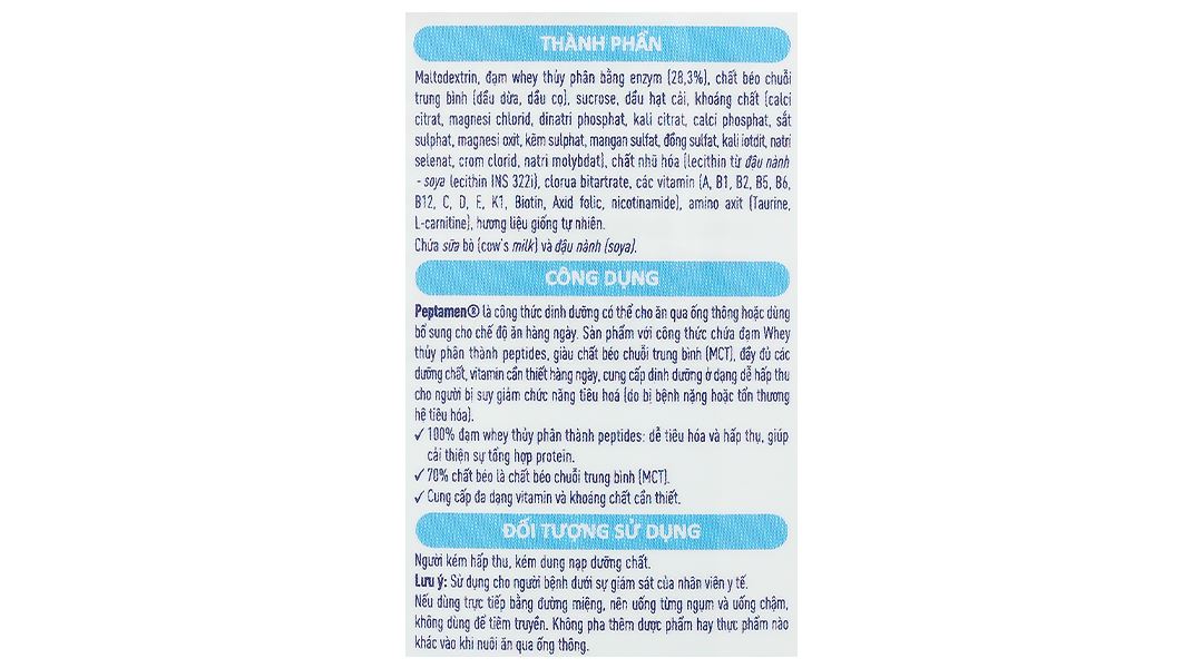 Thực phẩm dinh dưỡng y học Peptamen lon 400g