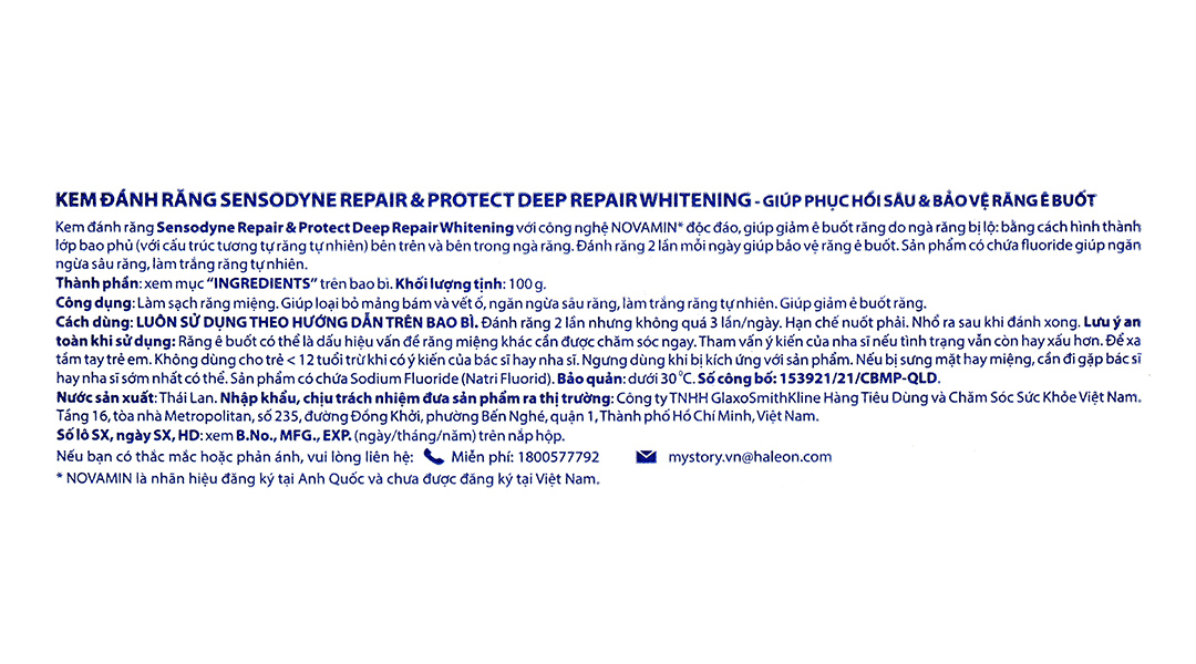 Kem đánh răng Sensodyne Repair & Protect Deep Repair Whitening