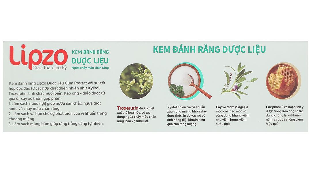 Kem đánh răng Dược Liệu Lipzo sạch nướu, ngừa chảy máu chân răng