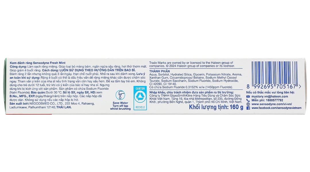 Kem đánh răng Sensodyne Fresh Mint giảm ê buốt tuýp 160g - 22