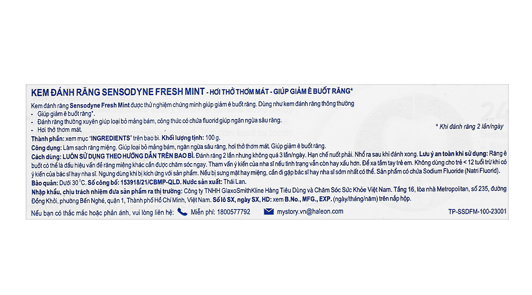 Kem đánh răng Sensodyne Fresh Mint giảm ê buốt
