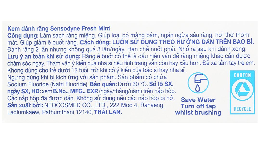 Kem đánh răng Sensodyne Fresh Mint giảm ê buốt