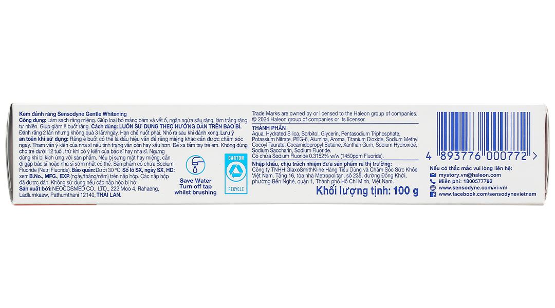 Kem đánh răng Sensodyne Gentle Whitening giúp làm trắng răng tuýp 100g - 22