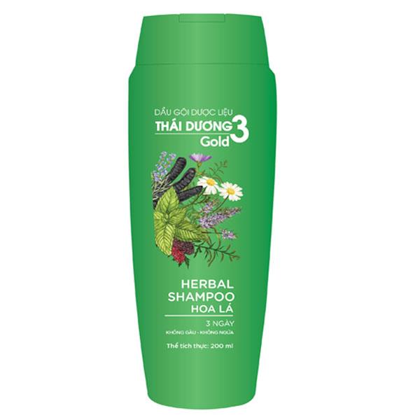 Dầu gội dược liệu Thái Dương 3 Gold hương hoa lá sạch gàu, mềm mượt chai 200ml