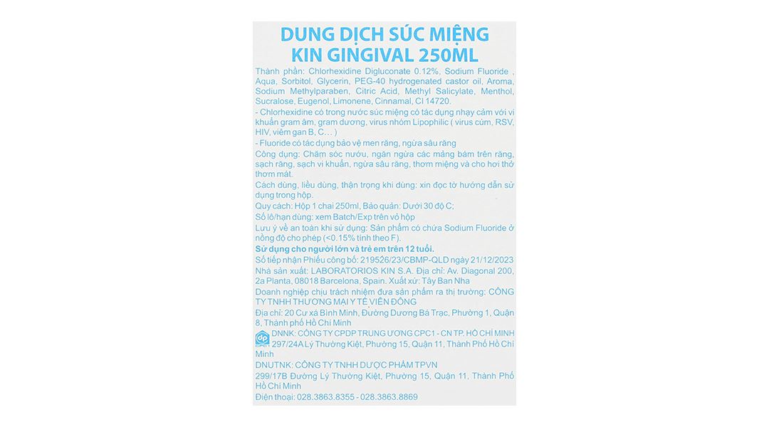 Dung dịch súc miệng Kin Gingival ngừa viêm nướu, sâu răng
