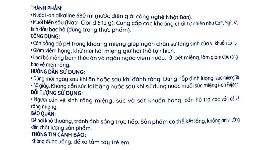 Nước súc miệng Fujiwa Ion Muối ngừa vi khuẩn, giảm mùi hôi miệng