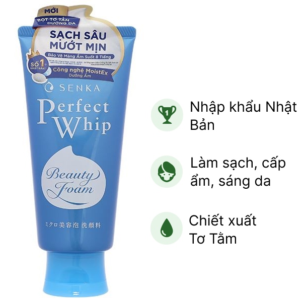 Sữa rửa mặt Senka Perfect Whip A làm sạch, dưỡng ẩm, sáng rạng rỡ