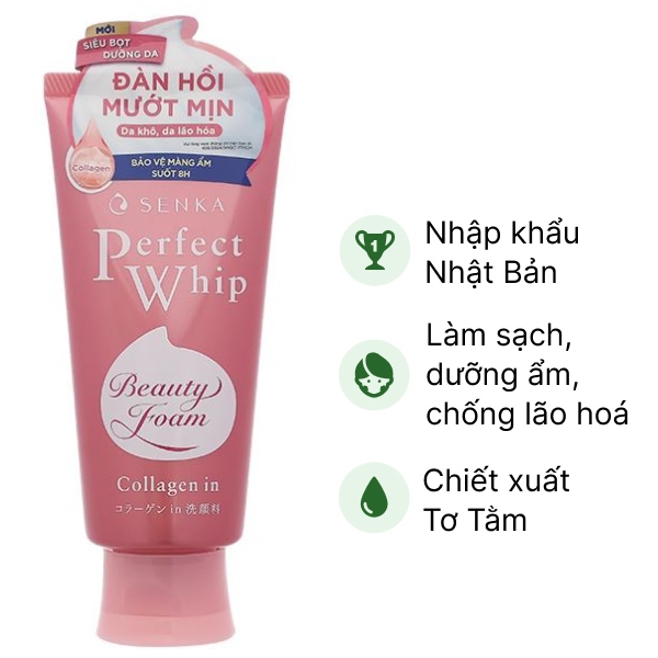 Sữa rửa mặt Senka Perfect Whip Collagen In ngừa lão hóa tuýp 120g