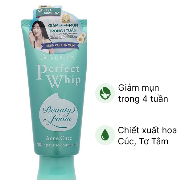 Sữa rửa mặt Senka Perfect Whip Acne Care F giảm dấu hiệu mụn
