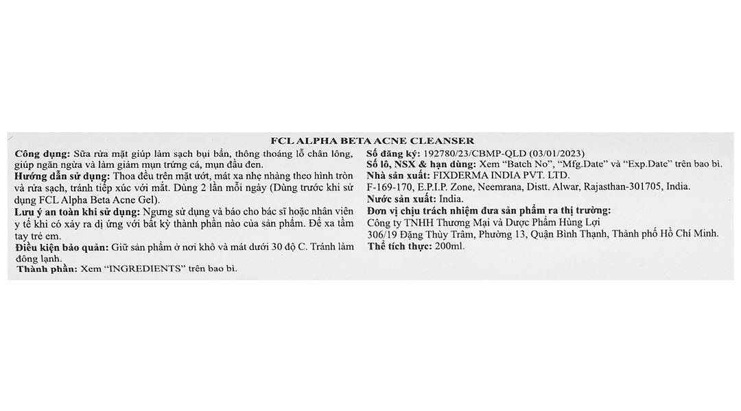 Sữa rửa mặt Fixderma FCL Alpha Beta Acne giúp ngăn ngừa và làm giảm mụn chai 200ml - 8