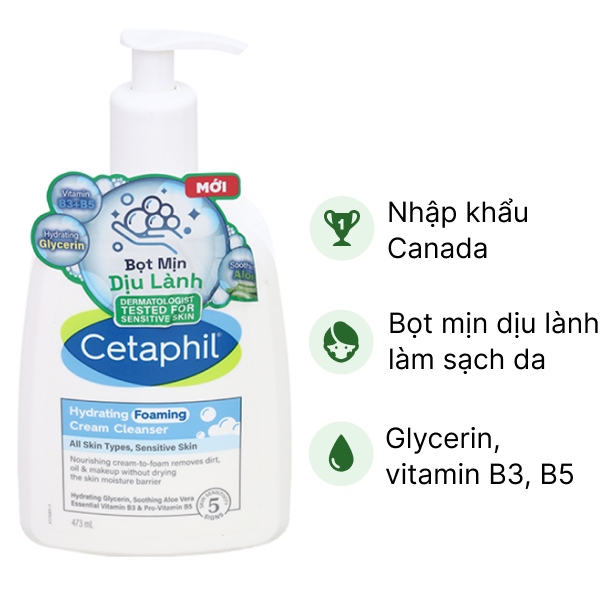Sữa rửa mặt Cetaphil Hydrating Foaming Cream Cleanser tạo bọt dịu lành chai 473ml