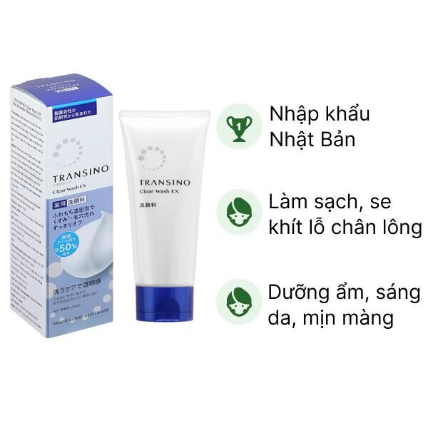 Sữa rửa mặt TRANSINO Clear Wash EX làm sạch sâu, se khít lỗ chân lông tuýp 100g