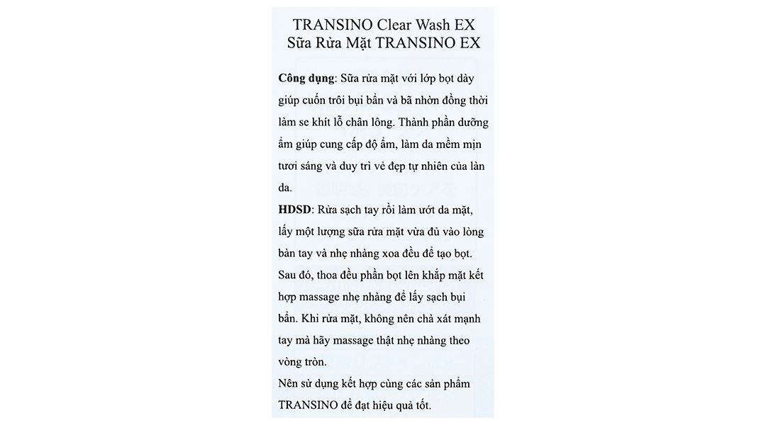 Sữa rửa mặt TRANSINO Clear Wash EX làm sạch sâu, se khít lỗ chân lông