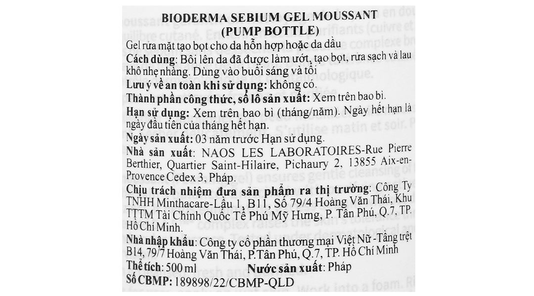 Gel rửa mặt Bioderma Sébium Gel Moussant dành cho da dầu và hỗn hợp