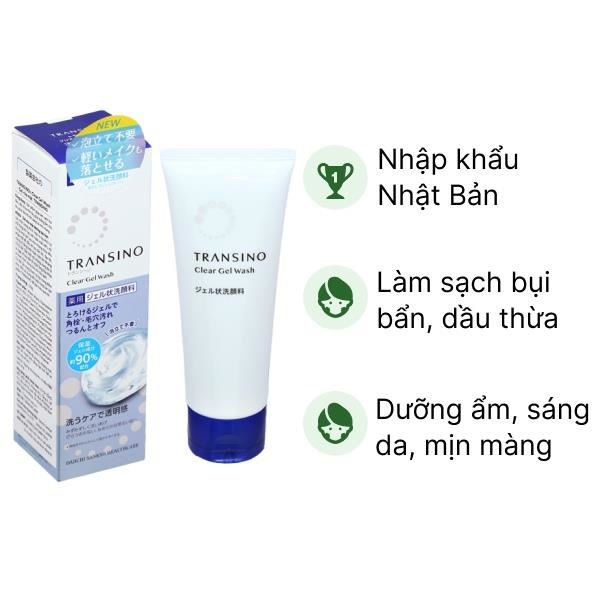 Gel rửa mặt Transino Clear Gel Wash giúp dưỡng ẩm, làm sạch và loại bỏ dầu thừa tuýp 110g