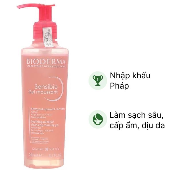 Gel rửa mặt Bioderma Sensibio Gel Moussant làm sạch, cấp ẩm cho da nhạy cảm chai 200ml