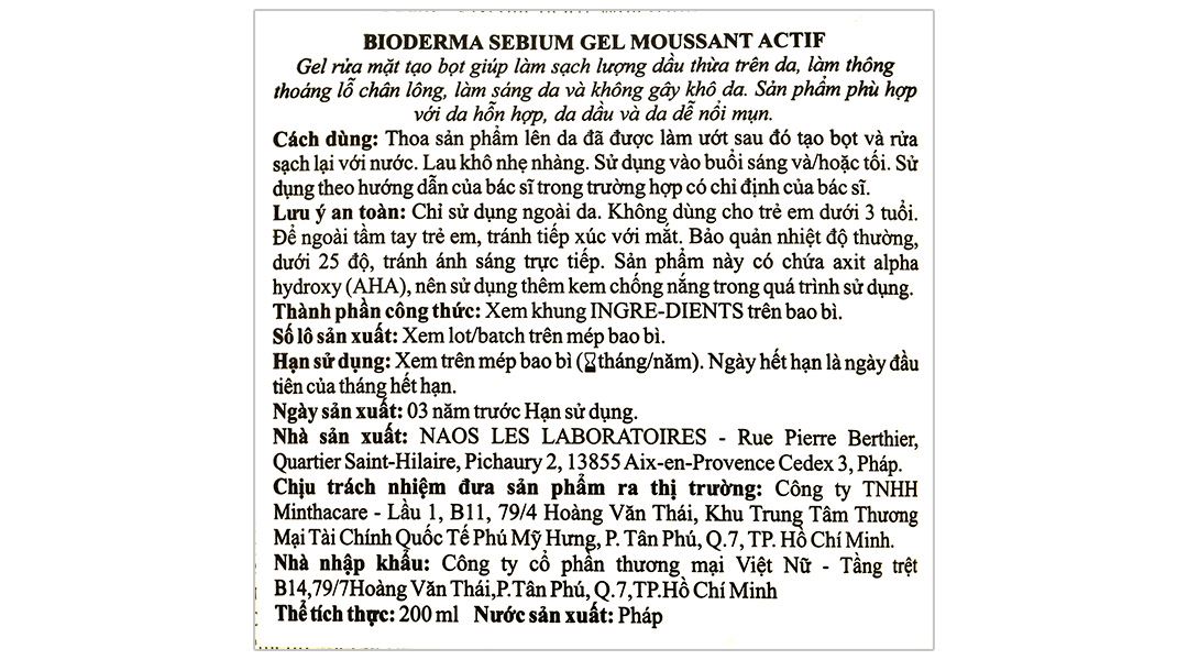 Gel rửa mặt Bioderma Sébium Gel Moussant Actif cho da hỗn hợp, da dầu