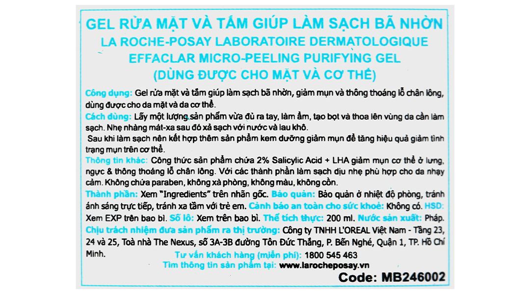 Gel rửa mặt và tắm La Roche-Posay Effaclar Micro-Peeling Purifying Gel