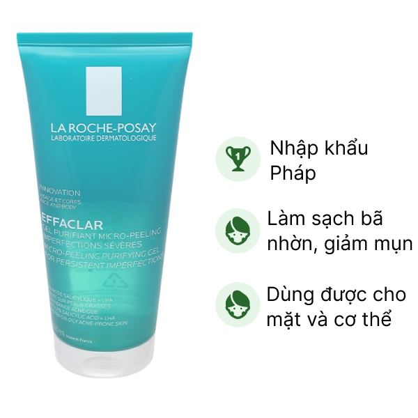 Gel rửa mặt và tắm La Roche-Posay Effaclar Micro-Peeling Purifying Gel tuýp 200ml