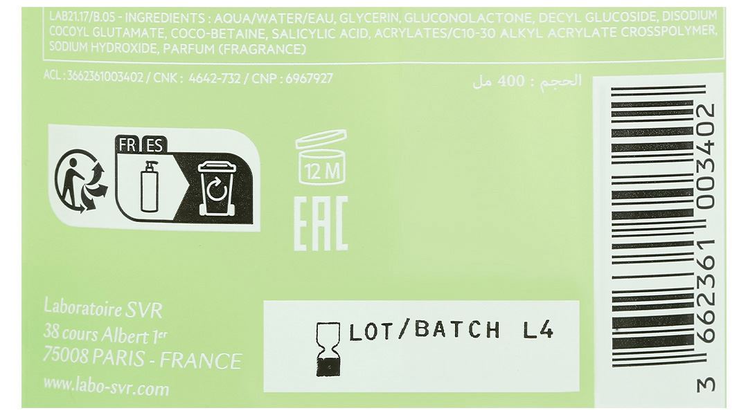 Gel rửa mặt SVR Sebiaclear Gel Moussant làm sạch da, giảm dầu nhờn