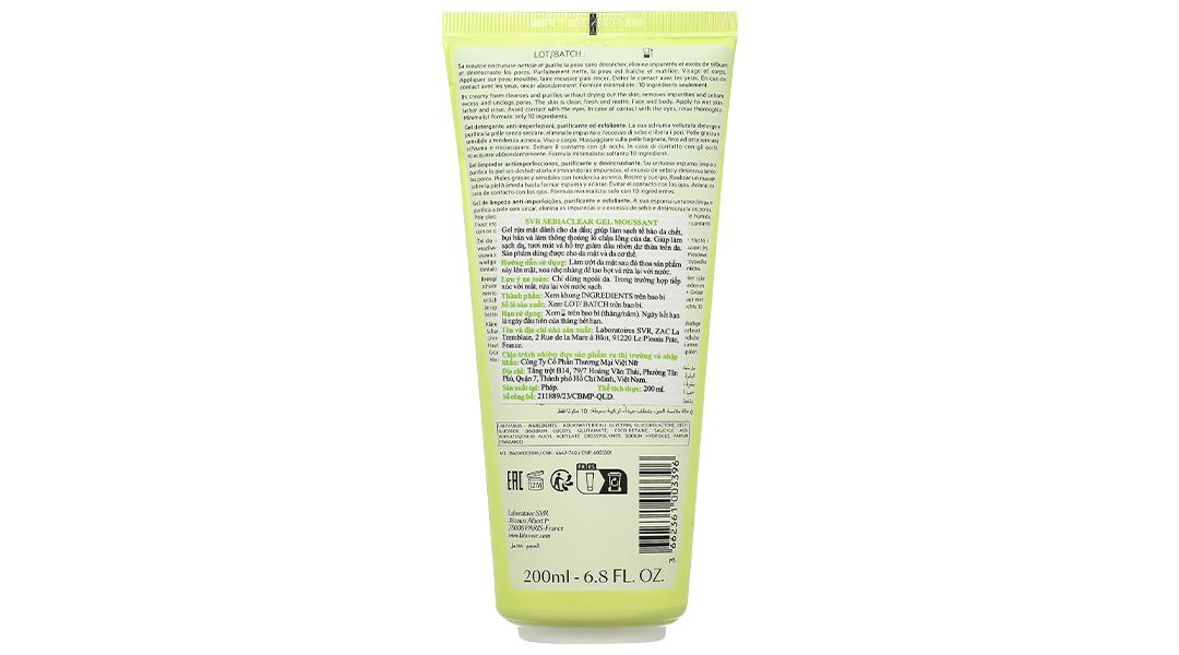 Gel rửa mặt SVR Sebiaclear Gel Moussant làm sạch da, giảm dầu nhờn