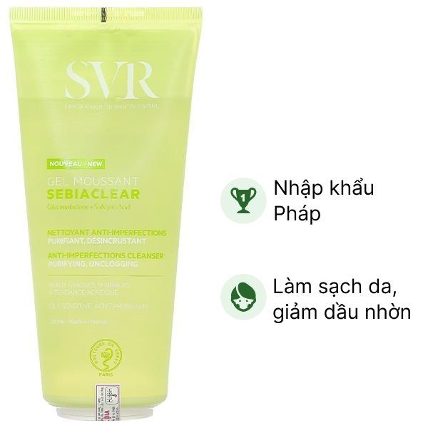 Gel rửa mặt SVR Sebiaclear Gel Moussant làm sạch da, giảm dầu nhờn tuýp 200ml
