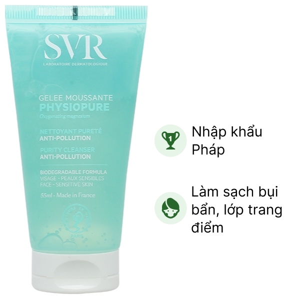 Gel rửa mặt SVR Physiopure Gelee Moussante làm sạch da cho da nhạy cảm tuýp 55ml