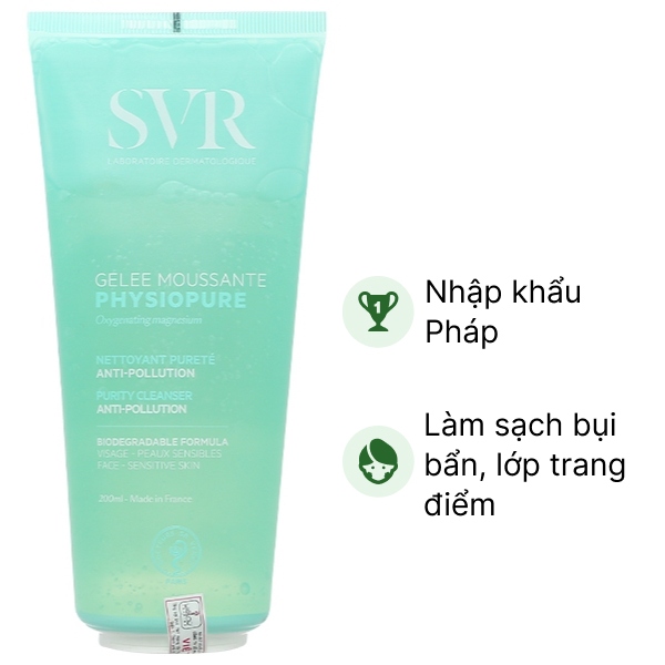 Gel rửa mặt SVR Physiopure Gelee Moussante làm sạch da cho da nhạy cảm tuýp 200ml