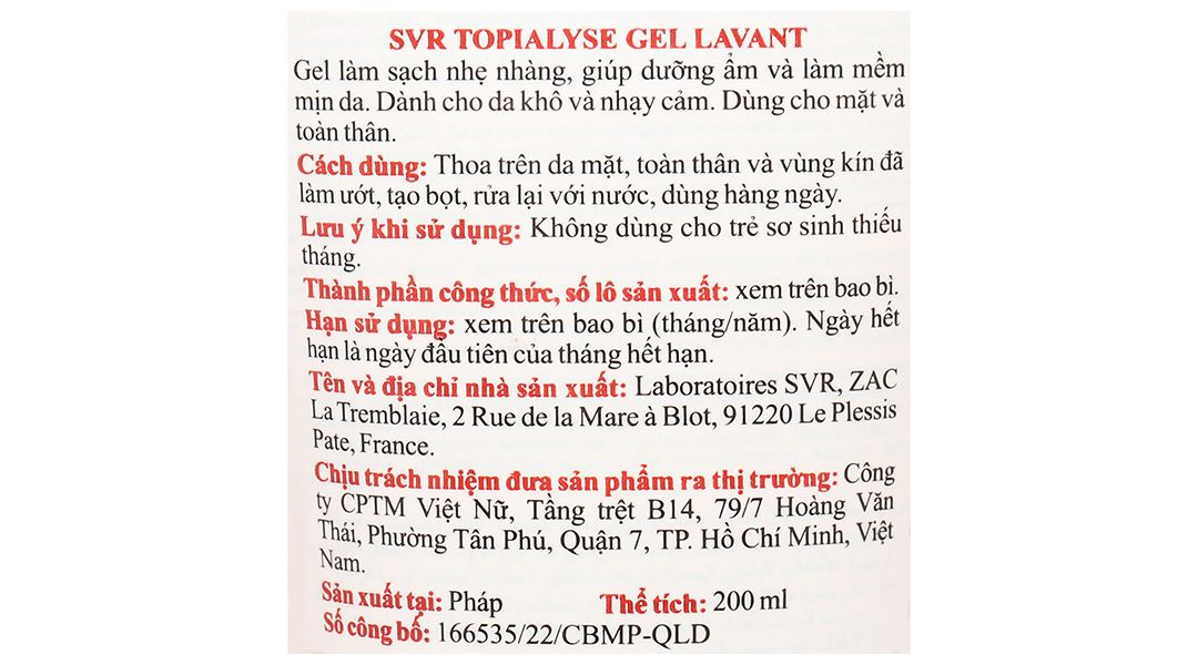 Gel rửa mặt SVR Topialyse Gel Lavant làm sạch, dưỡng ẩm