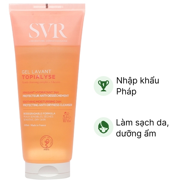 Gel rửa mặt SVR Topialyse Gel Lavant làm sạch, dưỡng ẩm cho da khô, da nhạy cảm tuýp 200ml