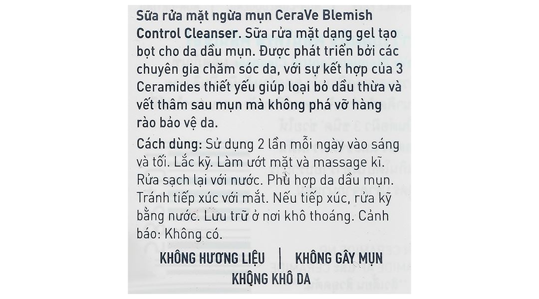 Sữa rửa mặt CeraVe Blemish Control Cleanser giảm mụn, làm sạch bã nhờn