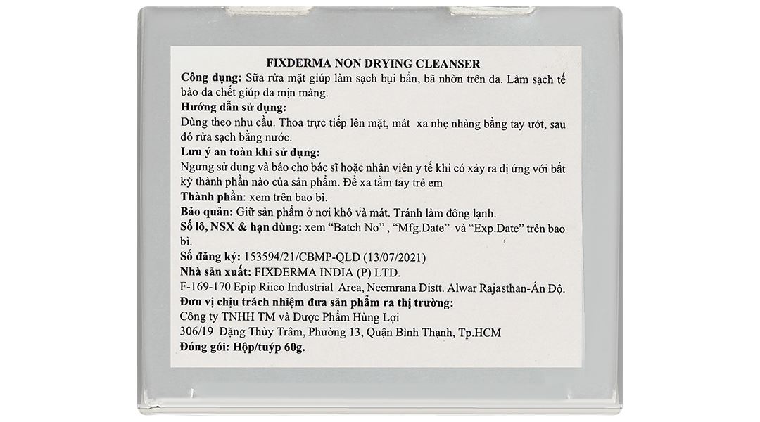 Sữa rửa mặt Fixderma Non Drying giúp làm sạch cho da khô, da nhạy cảm