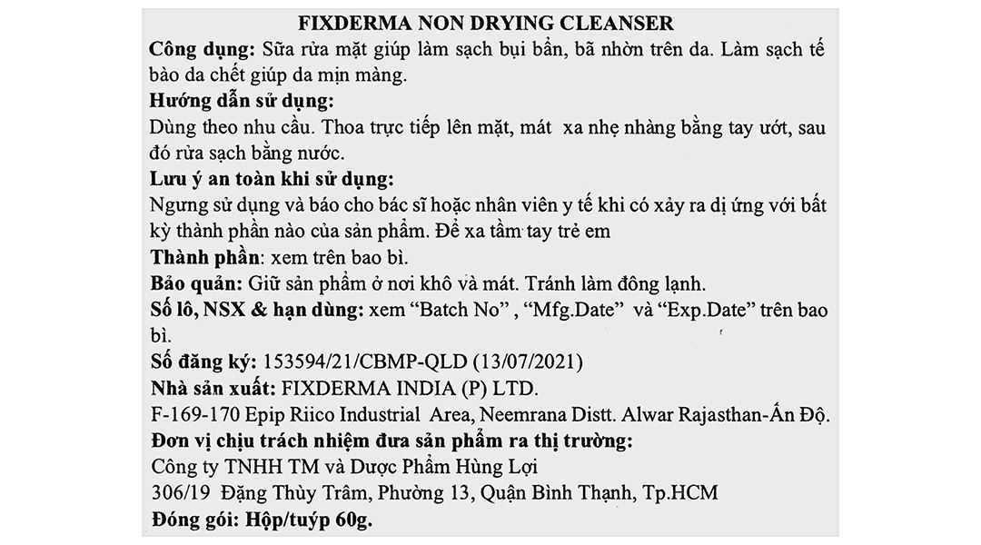 Sữa rửa mặt Fixderma Non Drying giúp làm sạch cho da khô, da nhạy cảm