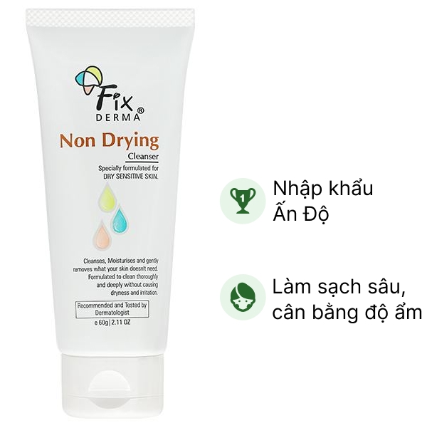Sữa rửa mặt Fixderma Non Drying giúp làm sạch bã nhờn cho da khô, da nhạy cảm tuýp 60g