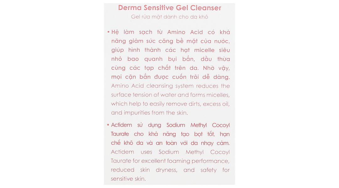 Gel rửa mặt Actidem Derma Sensitive làm sạch cho da khô, da nhạy cảm
