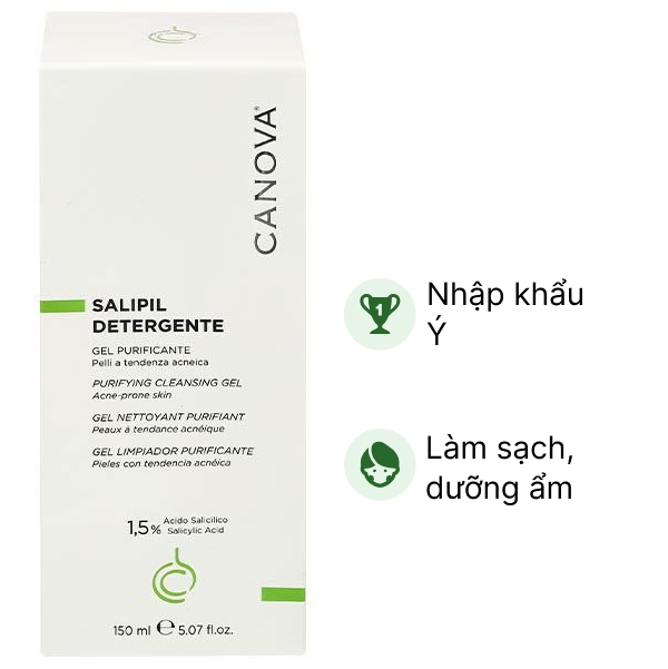 Gel rửa mặt Canova Salipil Detergente - Purifying Cleansing làm sạch, dưỡng ẩm da tuýp 150m