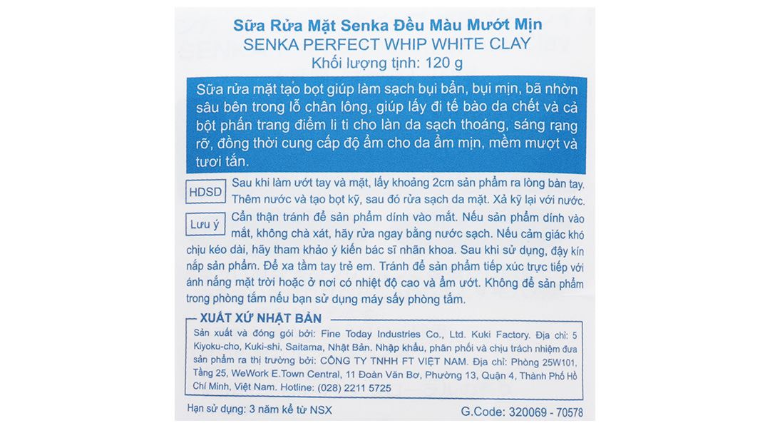 Sữa rửa mặt Senka Perfect Whip White Clay làm sạch, dưỡng ẩm, sáng da