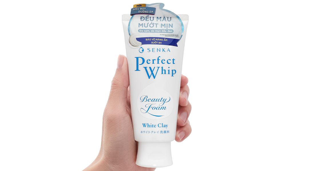 Sữa rửa mặt Senka Perfect Whip White Clay làm sạch, dưỡng ẩm, sáng da