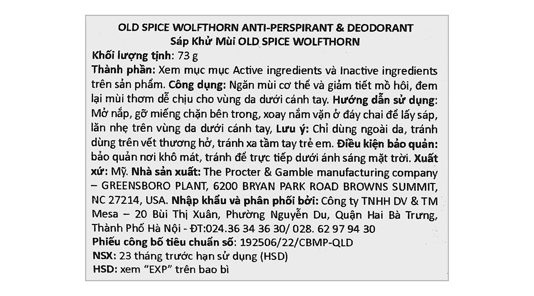 Sáp khử mùi Old Spice Wolfthorn ngăn mùi cơ thể, giảm tiết mồ hôi