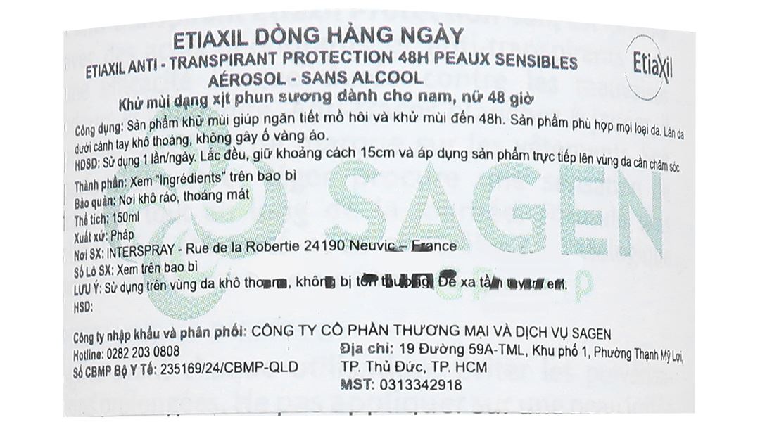Xịt khử mùi Etiaxil Anti-Transpirant khử mùi cho cơ thể 48h