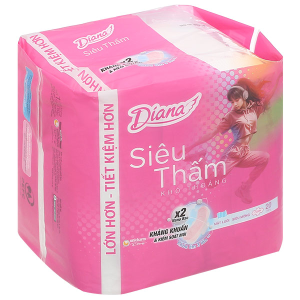 Băng vệ sinh Diana siêu thấm siêu mỏng, có cánh gói 20 miếng