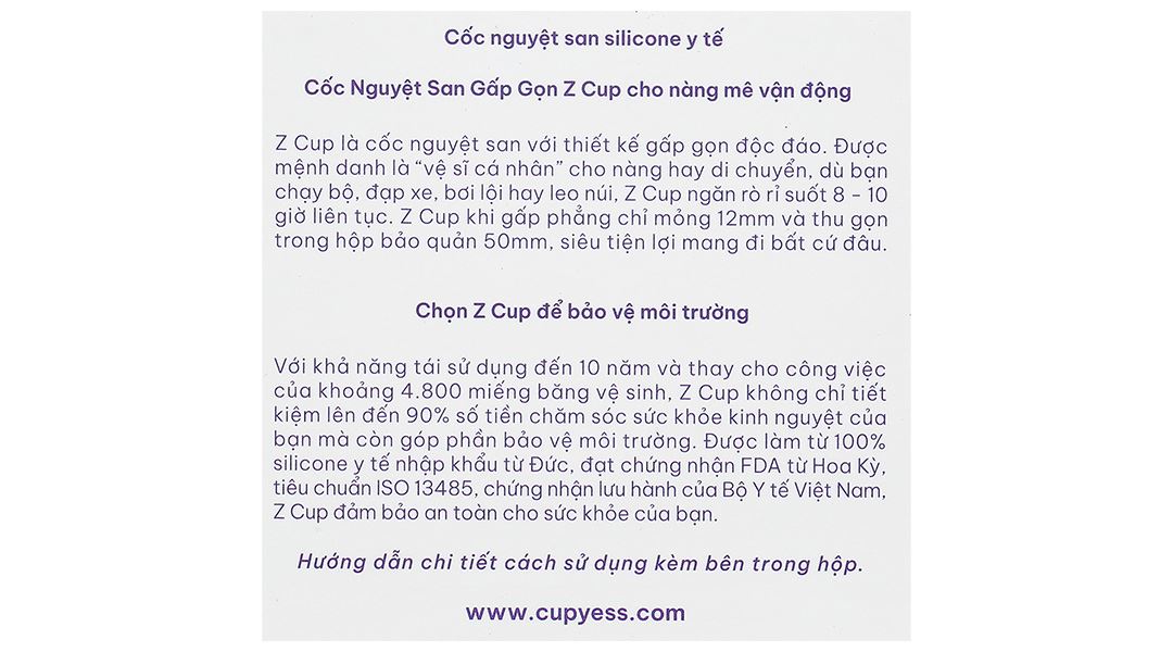 Cốc nguyệt san Cup Yess Z Cup gấp gọn size S