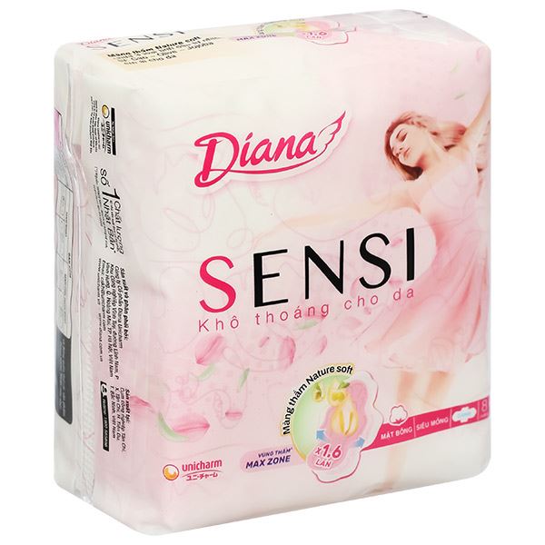 Băng vệ sinh Diana Sensi siêu mỏng, khô thoáng cho da, có cánh
