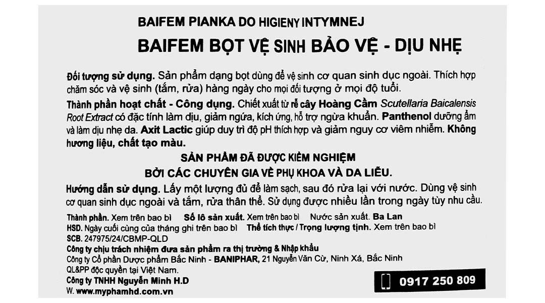 Bọt vệ sinh Baifem giảm ngứa, hỗ trợ ngừa khuẩn