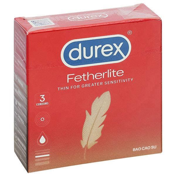 Bao cao su Durex Fetherlite siêu mỏng, tăng khoái cảm 52.5mm hộp 3 cái