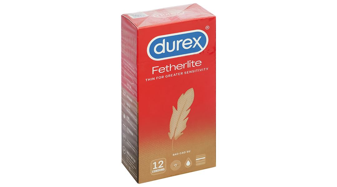 Bao cao su Durex Fetherlite siêu mỏng, tăng khoái cảm 52.5mm